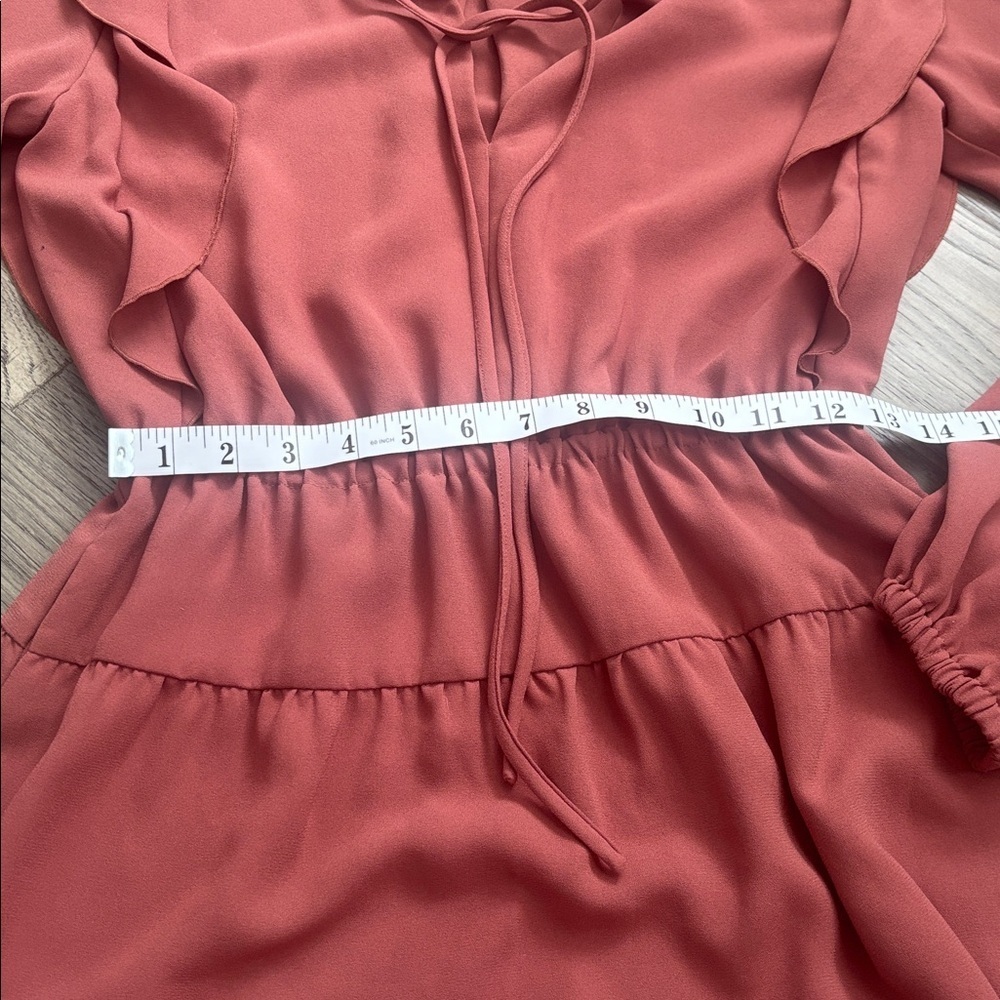 Wilfred | Aritzia Marvelle Ruffled Long Sleeve Dress in Burgundy Size Small - Picture 8 of 14